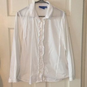 Vera Wang White Blouse w/ Ruffle Button-down Front